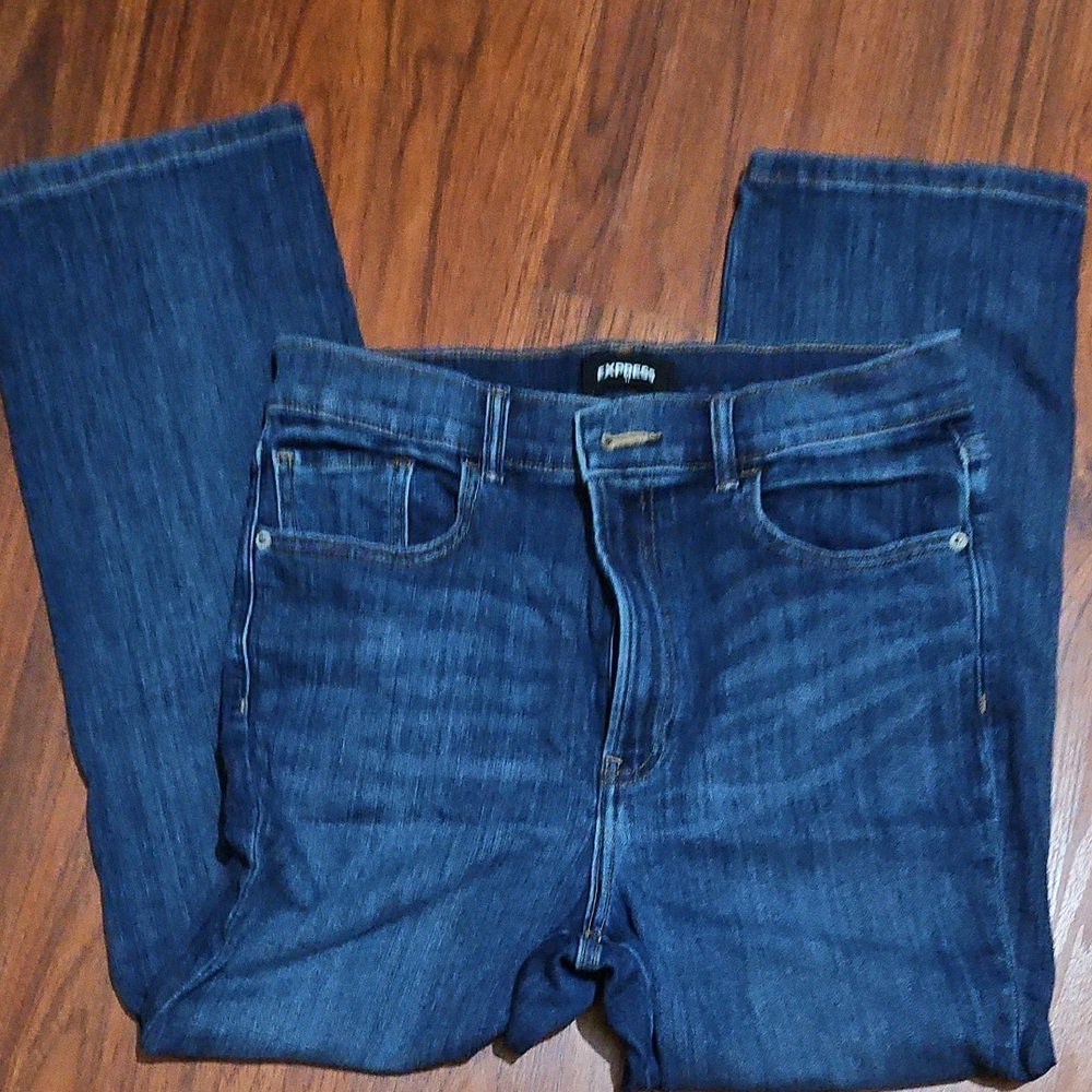 Express Blue Straight Leg Jeans with Subtle Fading